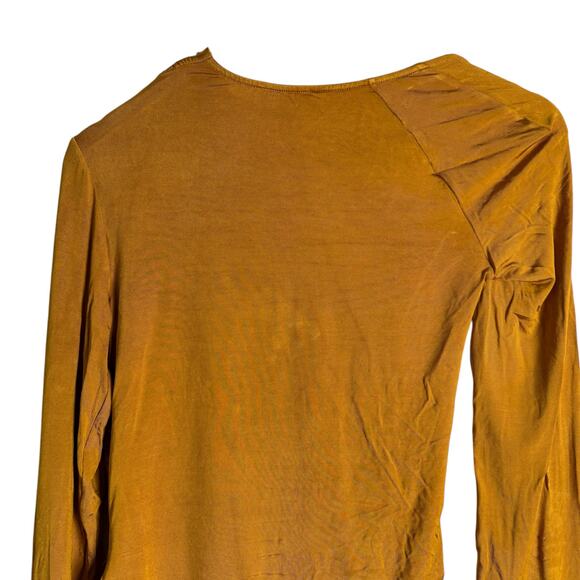 Lapointe Jersey Ruched Mustard Yellow Long Sleeve Asymmetric Top Size 10 - Picture 14 of 15